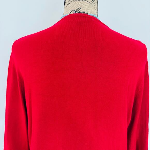 Cable & Gauge Women Red Rhinestone Quarter Zip V Neck Long Sleeve Sweater Large - Picture 4 of 10